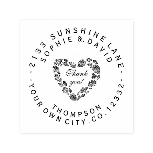 Heart Wreath Bedankt Circular Wedding Monogram Zelfinktende Stempel (Design)