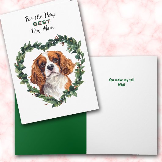 Heart Wreath Cavalier King Charles Spaniel Mom Feestdagen Kaart