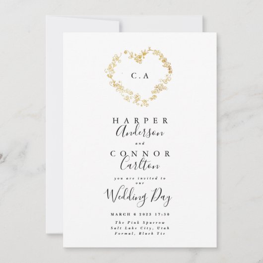 Heart Wreath Monogram Wedding Kaart (Voorkant)