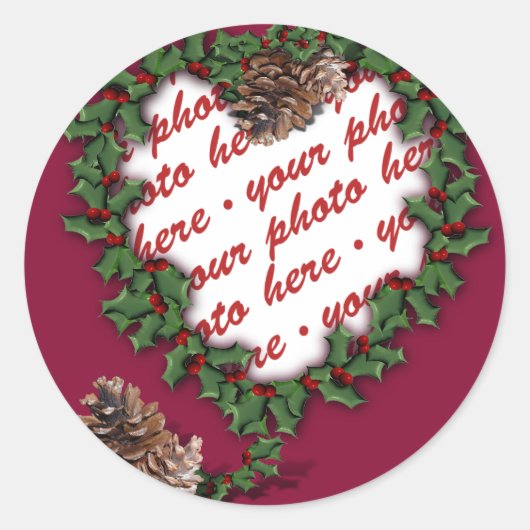 Heart Wreath Photo Lijst Ronde Sticker (Voorkant)