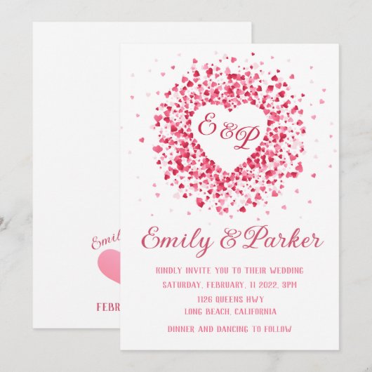 Heart Wreath Valentijn Wedding-uitnodiging Kaart (Voorkant / Achterkant)