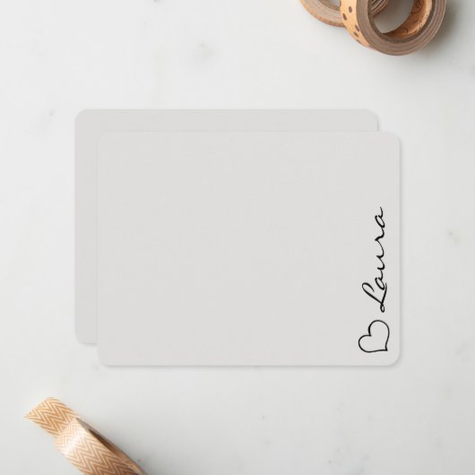 Heart Your Name Script Custom Gift Note Card Notitiekaartje (Voorkant / Achterkant in situ)