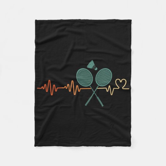 Heartbeat Badminton Shuttle Racket Retro Player Gi Fleece Deken (Voorkant)