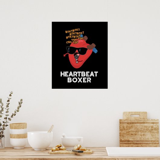 Heartbeat Boxer Funny Music Heart Pun Dark BG Poster (Keuken)