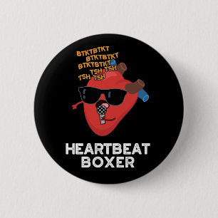 Heartbeat Boxer Funny Music Heart Pun Dark BG Ronde Button 5,7 Cm