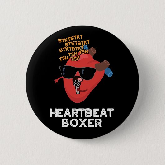 Heartbeat Boxer Funny Music Heart Pun Dark BG Ronde Button 5,7 Cm (Voorkant)
