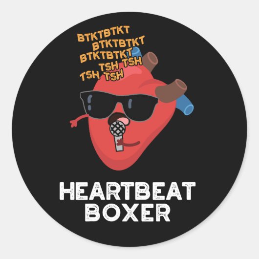 Heartbeat Boxer Funny Music Heart Pun Dark BG Ronde Sticker (Voorkant)