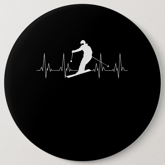 Heartbeat-cadeau voor skiërs ronde button 6,0 cm (Voorkant)