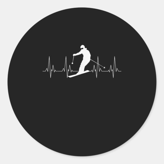 Heartbeat-cadeau voor skiërs ronde sticker (Voorkant)