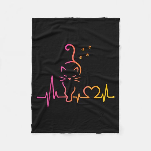 Heartbeat Cat Lover Animal Silhouette Cute Cat Fleece Deken (Voorkant)