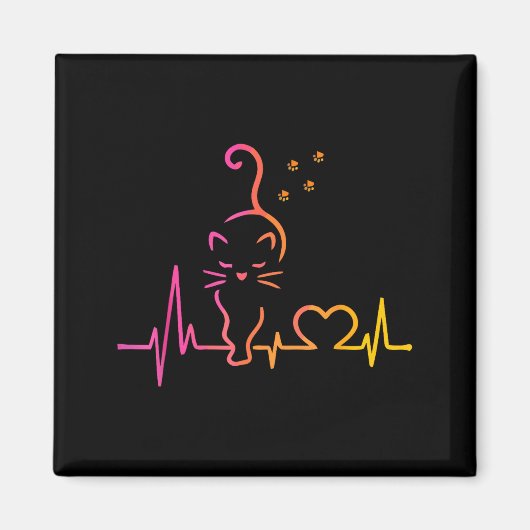 Heartbeat Cat Lover Animal Silhouette Cute Cat Magneet (Voorkant)