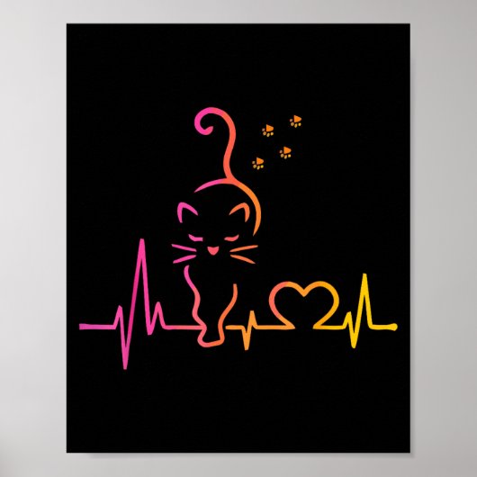 Heartbeat Cat Lover Animal Silhouette Cute Cat  Poster (Voorkant)