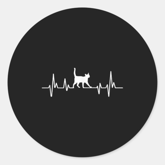 Heartbeat Cat Ronde Sticker (Voorkant)