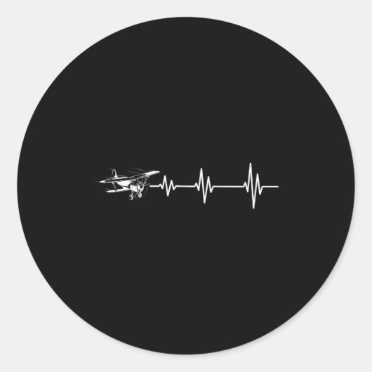 Heartbeat Flying Plane Pulse Line Retro Prop Aircr Ronde Sticker (Voorkant)
