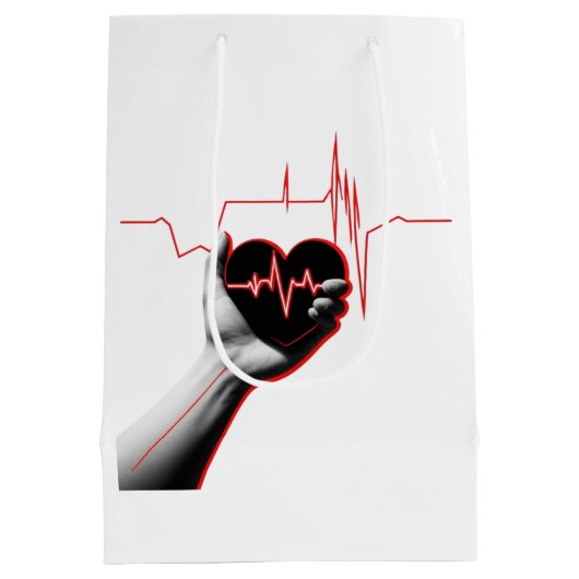 Heartbeat Love Design - Hand Holding Heart Medium Cadeauzakje (Achterkant)
