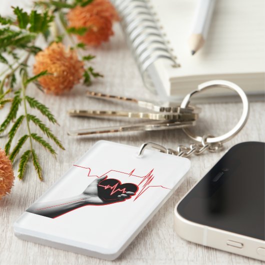 Heartbeat Love Design - Hand Holding Heart Sleutelhanger (Voorkant Rechts)