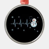 Heartbeat Nurse Snowman Kerstmis Metalen Ornament (Voorkant)