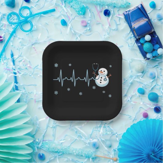 Heartbeat Nurse Snowman Kerstmis Papieren Bordje (Feest)