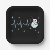 Heartbeat Nurse Snowman Kerstmis Papieren Bordje (Voorkant)