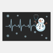 Heartbeat Nurse Snowman Kerstmis Rechthoekige Sticker (Voorkant)