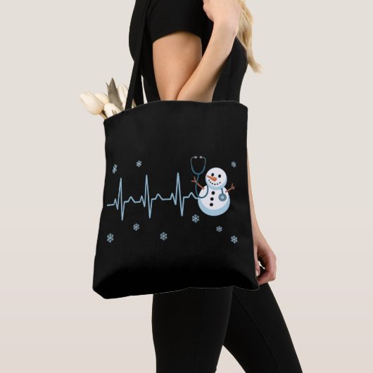 Heartbeat Nurse Snowman Kerstmis Tote Bag (Dichtbij)