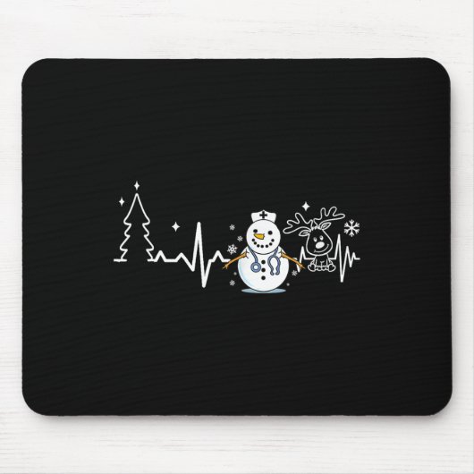 Heartbeat Nurse Snowman Verpleegster Kerstmis Muismat (Voorkant)