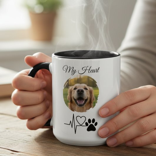 Heartbeat Paw Print Pet Photo Mug Mok