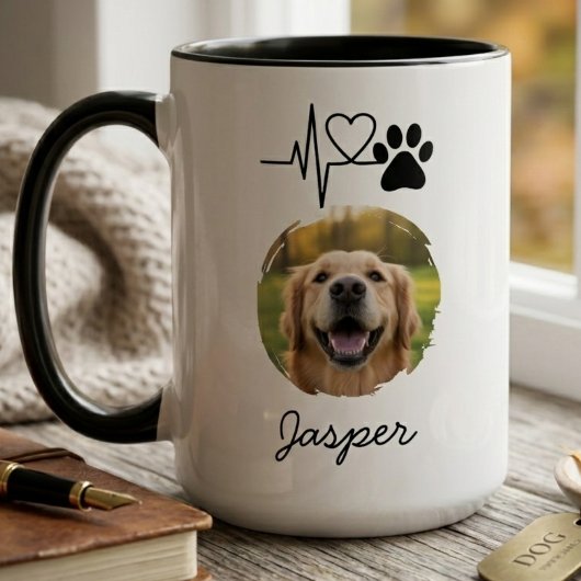 Heartbeat Paw Print Pet Photo Mug Mok