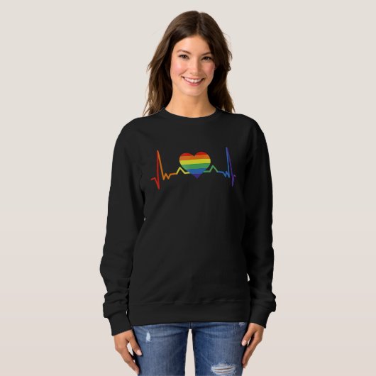 Heartbeat Rainbow Pride Lesbian Love Gay Trui (Voorkant volledig)