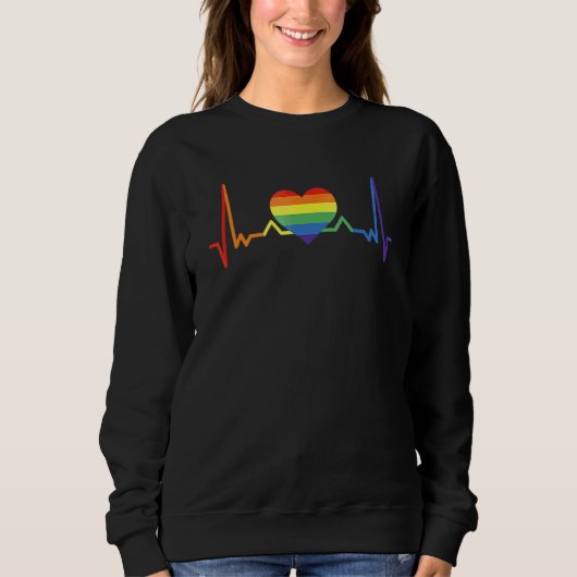 Heartbeat Rainbow Pride Lesbian Love Gay Trui (Voorkant)