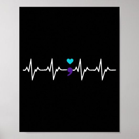 Heartbeat Semicolon Gift Suicide Prevention Awaren Poster (Voorkant)