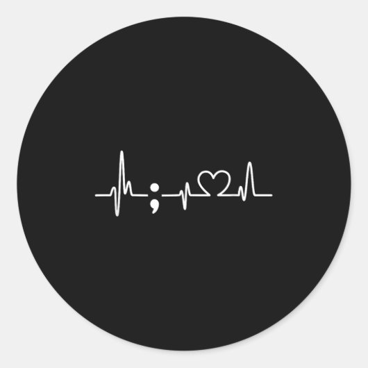 Heartbeat Semicolon - Zelfmoordpreventie Bewustzij Ronde Sticker (Voorkant)