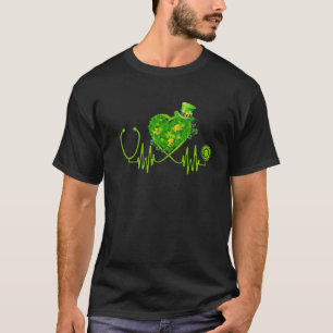 Heartbeat Shamrock Stethoscope Nurse RN LPN St Pat T-shirt
