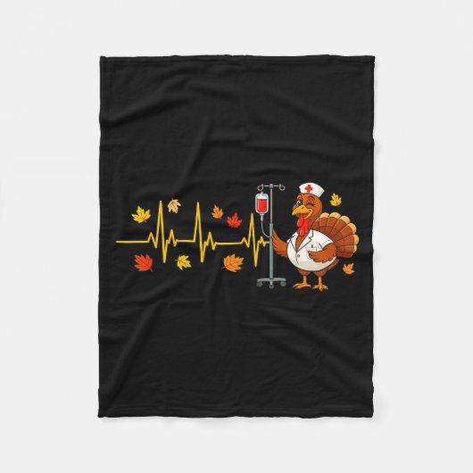 Heartbeat Turkey Funny Nurse Thanksgiving Fall Des Fleece Deken (Voorkant)