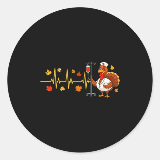 Heartbeat Turkey Funny Nurse Thanksgiving Fall Des Ronde Sticker (Voorkant)