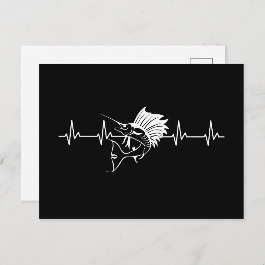 Heartbeat zwaardvis Black White Briefkaart (Voorkant / Achterkant)