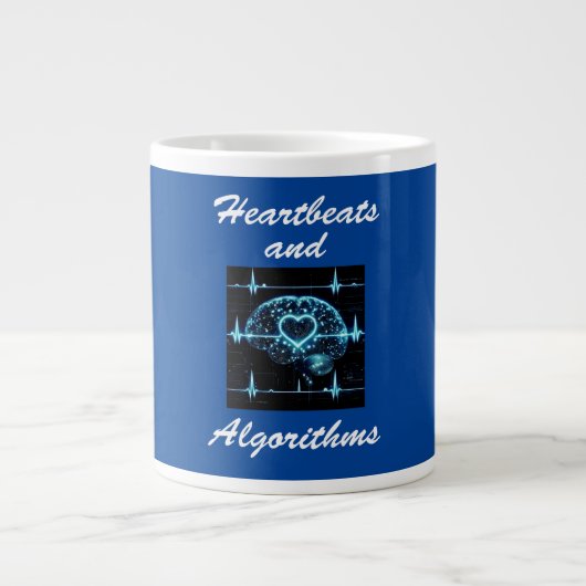 "Heartbeats and Algorithms" futuristische liefde Grote Koffiekop (Voorkant)