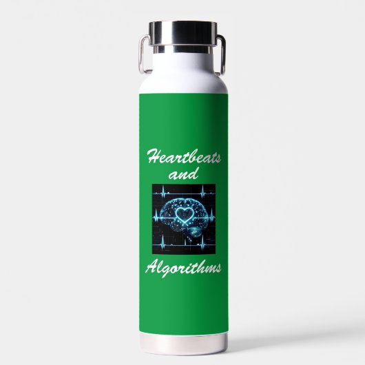 "Heartbeats and Algorithms" futuristische liefde Waterfles (Voorkant)