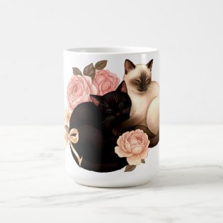 Heartbound: Siamese & Zwarte Katten in Bloei Koffiemok