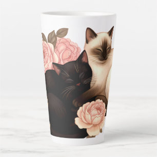 Heartbound: Siamese & Zwarte Katten in Bloei Latte Mok