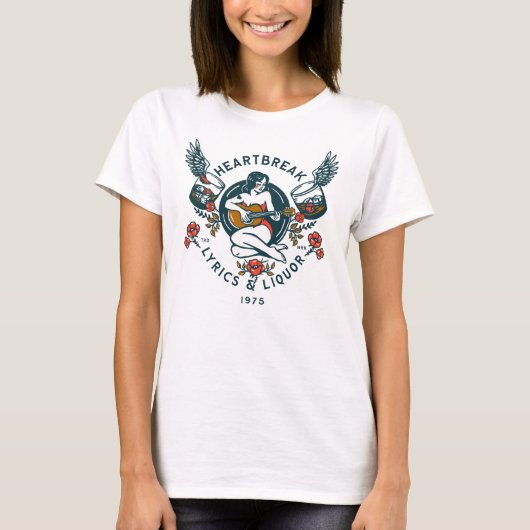 "Heartbreak Lyrics & Liquor, 1975" Retro Pinup T-shirt (Voorkant)