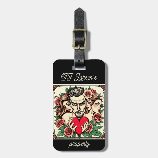 Heartbreaker en vrouwen Tattoos op kunst geïnspire Bagagelabel (Voorkant verticaal)