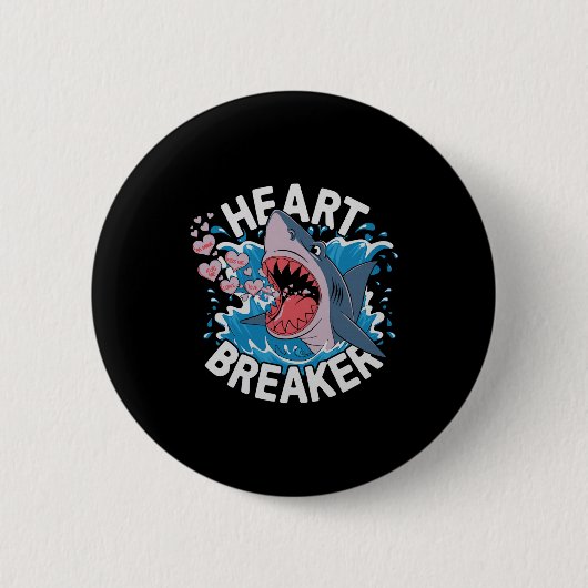 Heartbreaker Shark Cute Funny Love Design For Vale Ronde Button 5,7 Cm (Voorkant)