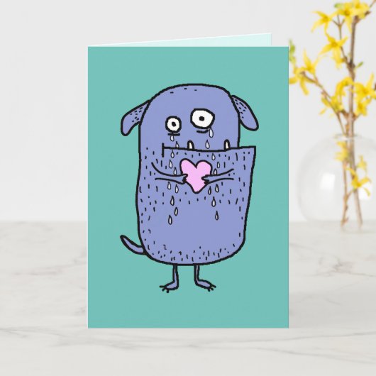 Heartbroken grillige cartoon hond aangepaste tekst kaart (Gele Bloem)