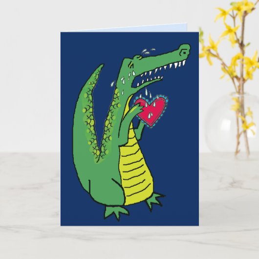 Heartbroken Whimsical Alligator Aangepaste tekst Kaart (Gele Bloem)