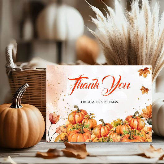 Heartfelt Gold Orange Watercolor Pumpkin Fall Baby Bedankkaart