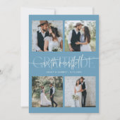 Heartfelt Gratitude Wedding Multi Photo Denim Blue Bedankkaart (Voorkant)