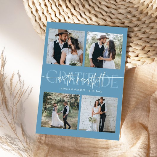 Heartfelt Gratitude Wedding Multi Photo Denim Blue Bedankkaart