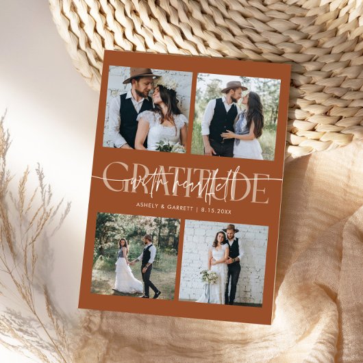 Heartfelt Gratitude Wedding Multi Photo Terracotta Bedankkaart