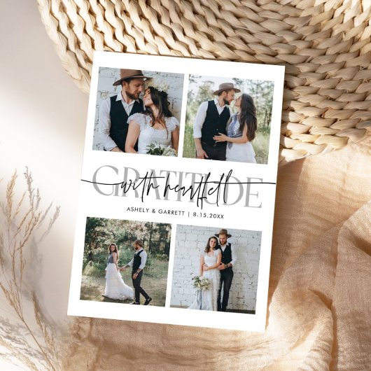 Heartfelt Gratitude Wedding Multi Photo White Bedankkaart